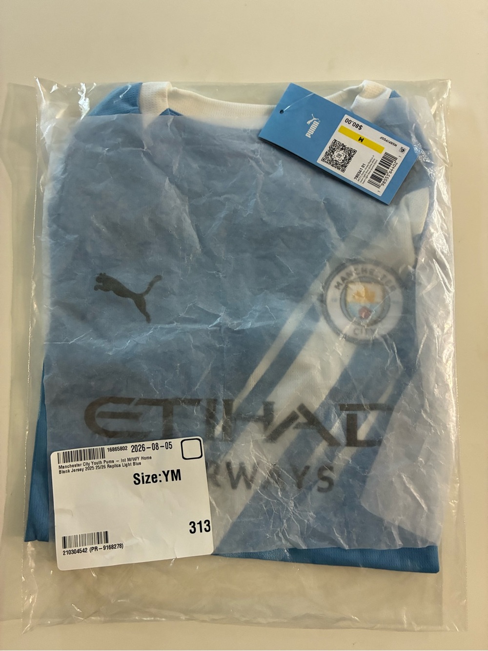 Manchester City 25/26 Home Jersey Youth Medium Puma Sky Blue Puma NWT Kit